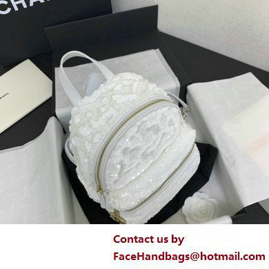 Chanel Sequins  &  Silver-Tone Metal Mini Backpack Bag AS4662 White 2025